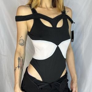 Black and white mesh patchwork